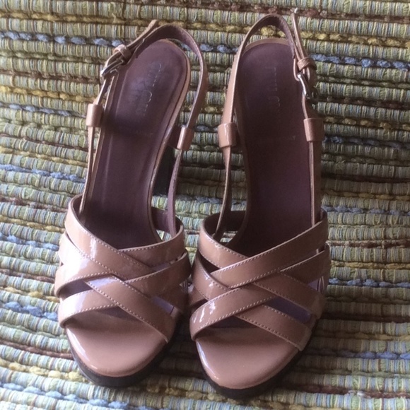 Miu Miu Shoes - MIU MIU Tan Patent Strappy Platform Sandals Sz 6.5